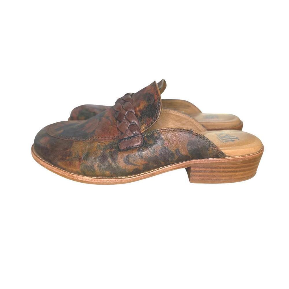 ****Sofft Womens Nels Taupe Floral Leather Slip On Loafer Mules Shoes Size 7